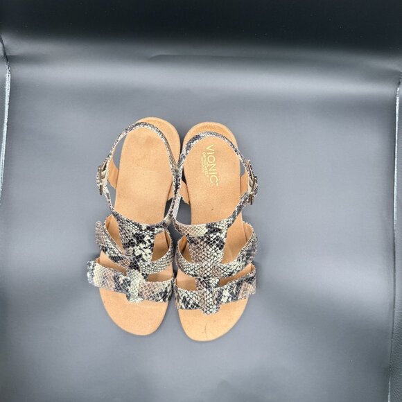 Vionic Glenda Wedge Orthaheel‎ Natural Snake Print Sandals Size 9 - Picture 3 of 9